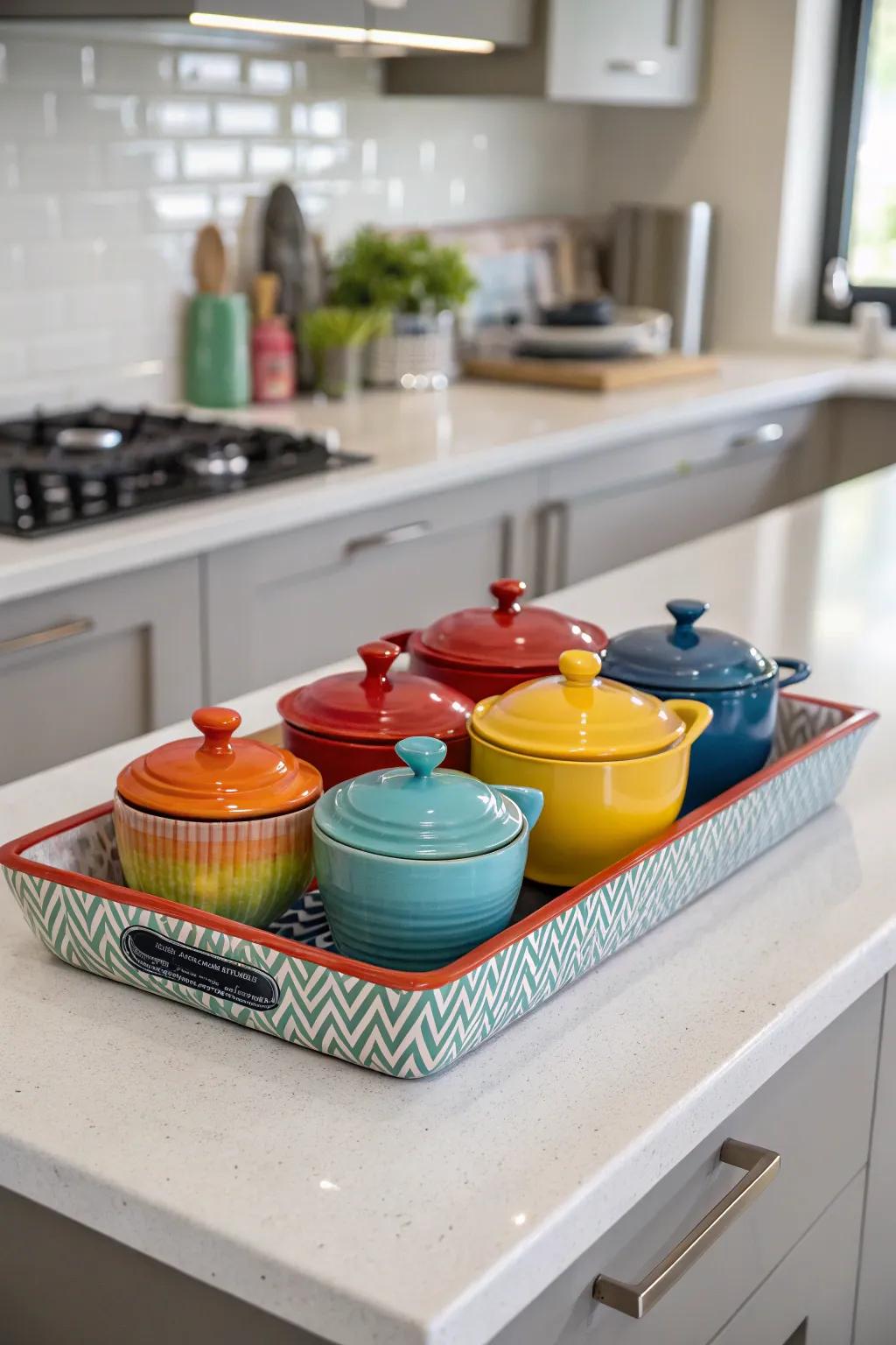 Earthenware adds an artistic touch to kitchen décor.