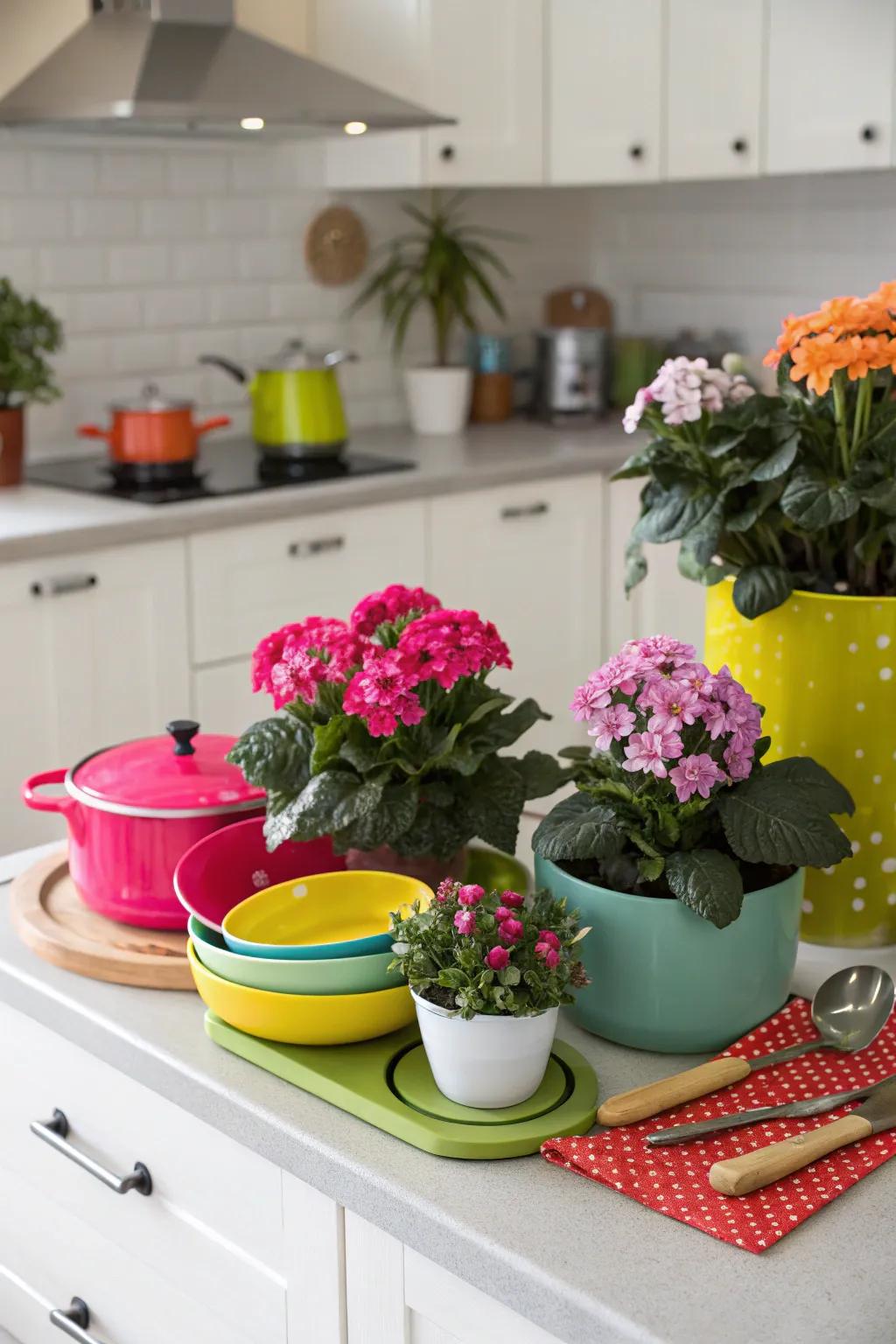Craft a dynamic countertop display by grouping plants.