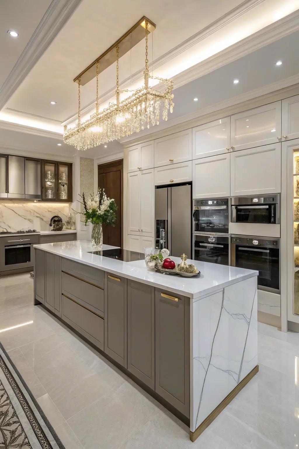 Quartz countertops seamlessly merge luxury with practicality.