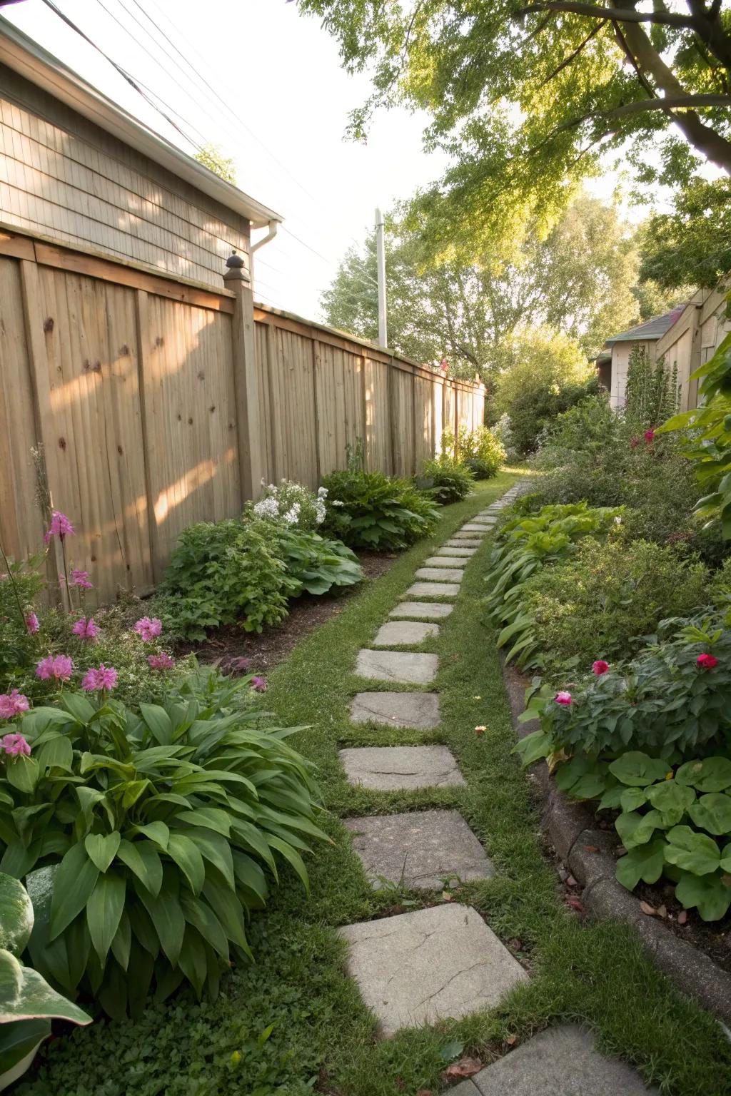 Trampling slabs introduce a playful aspect to garden pathways.