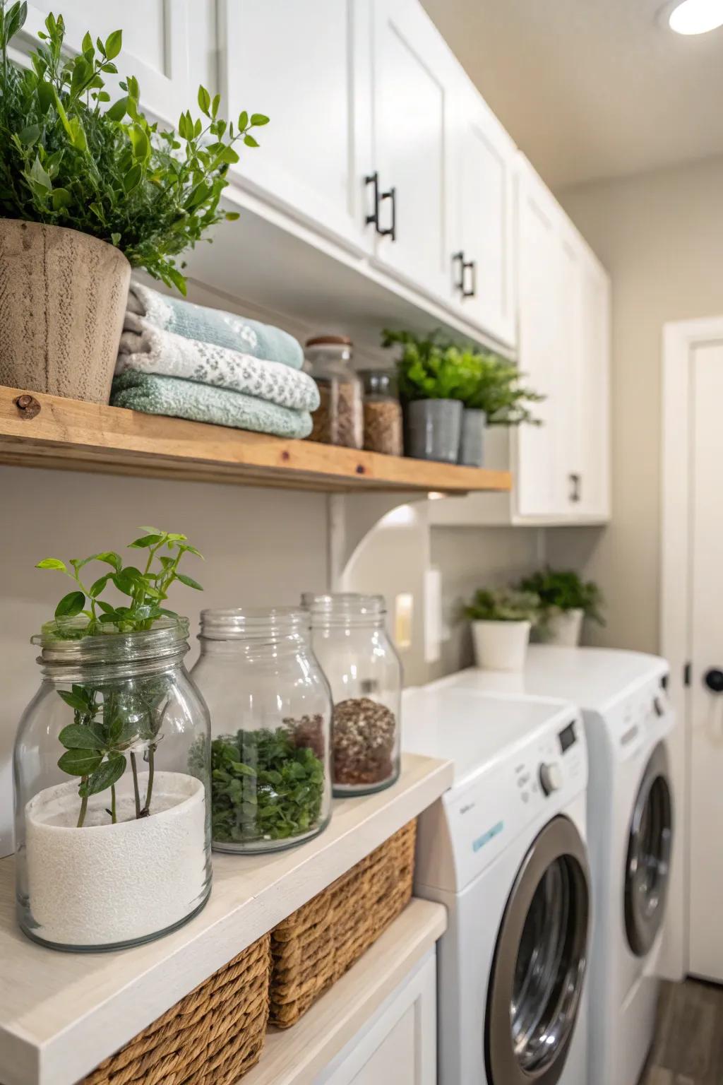 Plant life adds vitality and freshness to your laundry area.