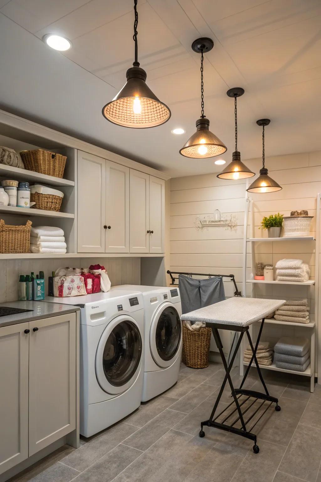 Layered lighting adds depth and functionality.