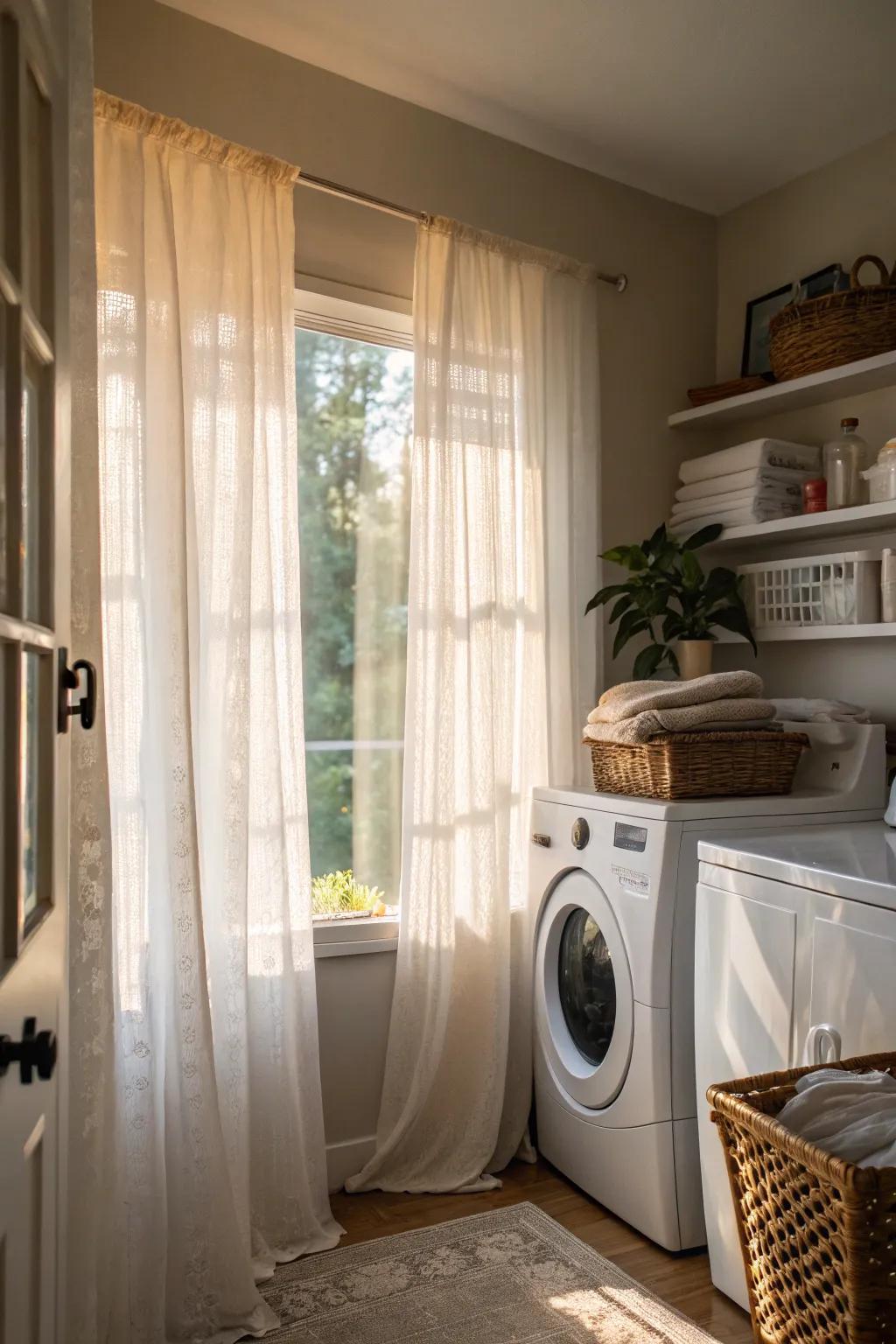 Lightweight curtains generate a bright, airy environment.