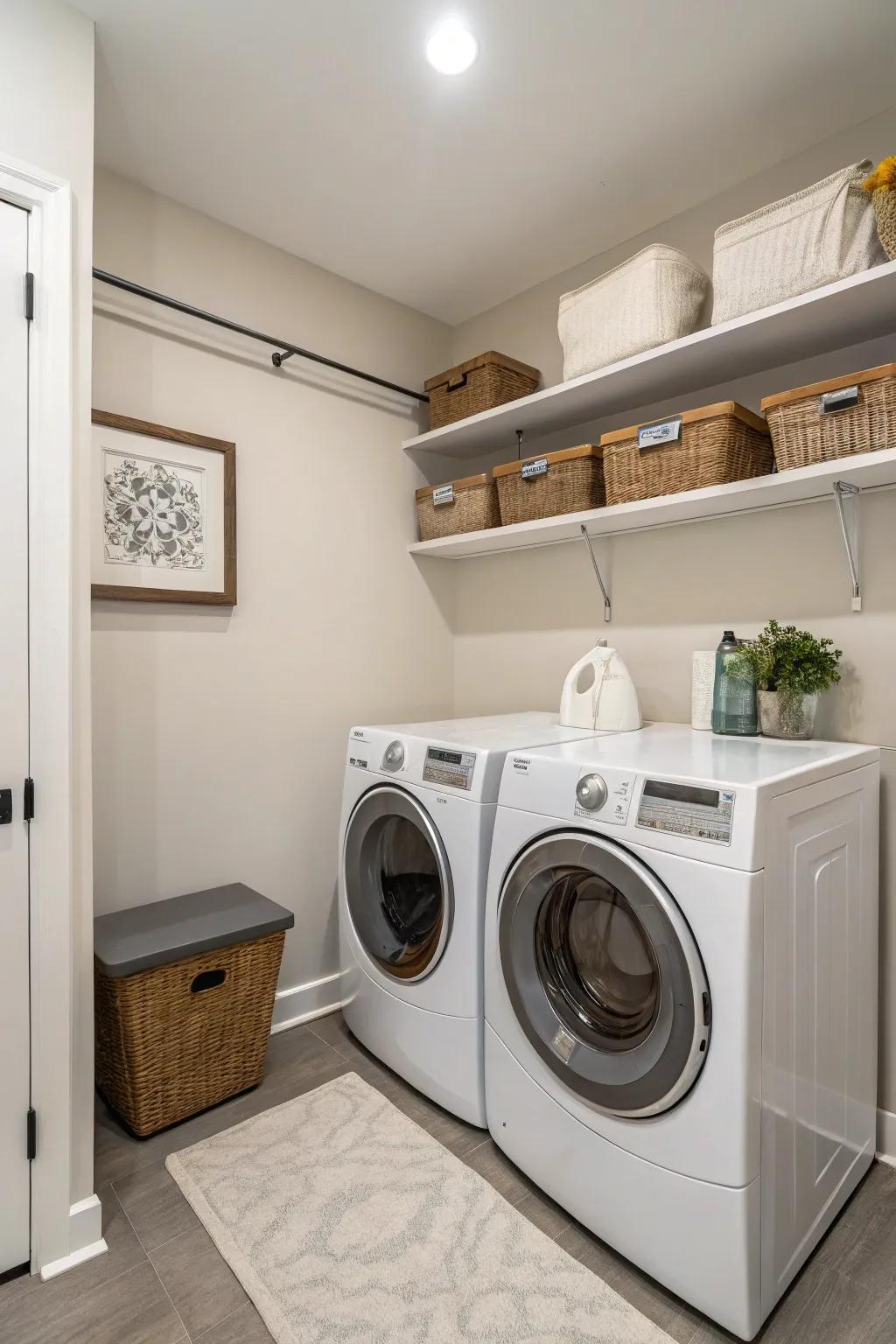 Subtle colors create a tranquil and attractive washing space.