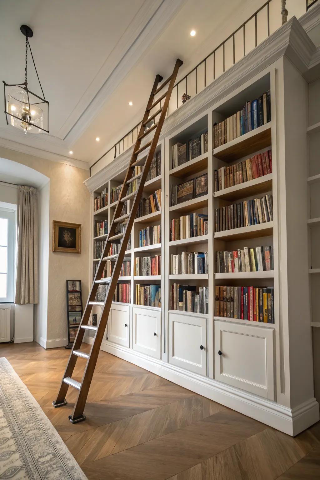 A charming library ladder for easy access to high shelves.