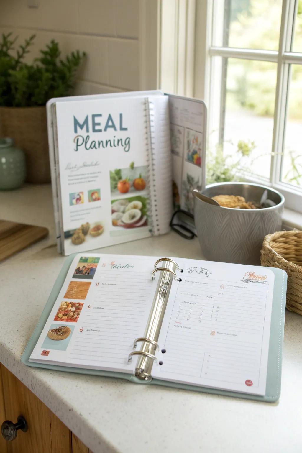 Menu planning pages simplify grocery shopping and meal preparations.