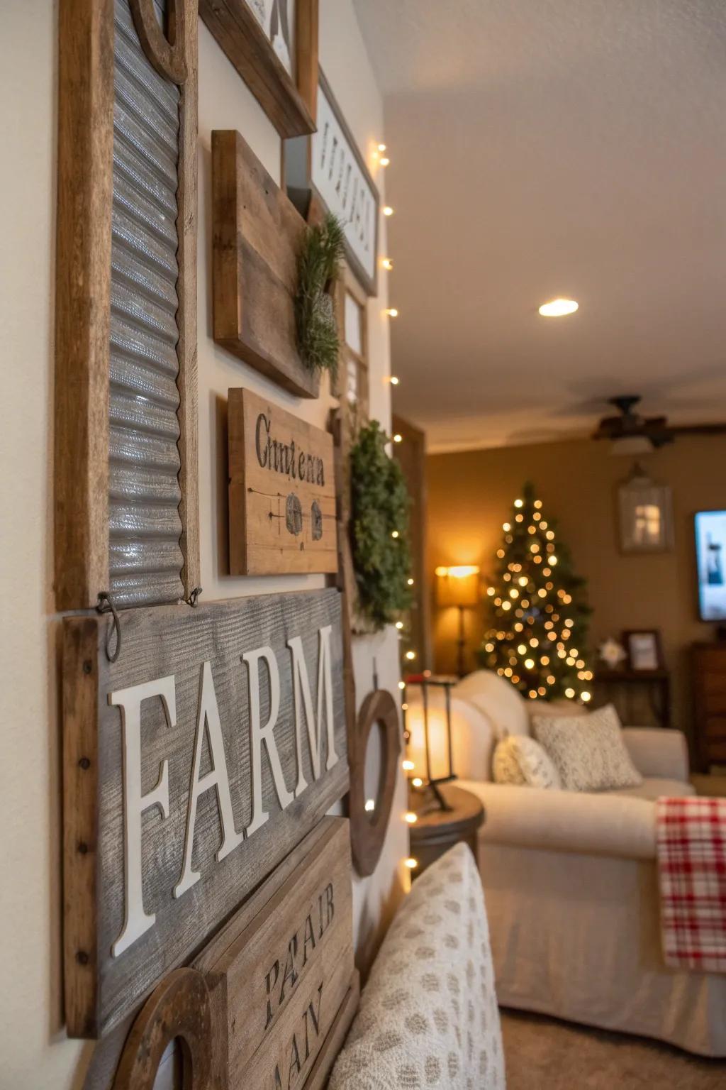 Classic signs contribute nostalgic charm to walls.