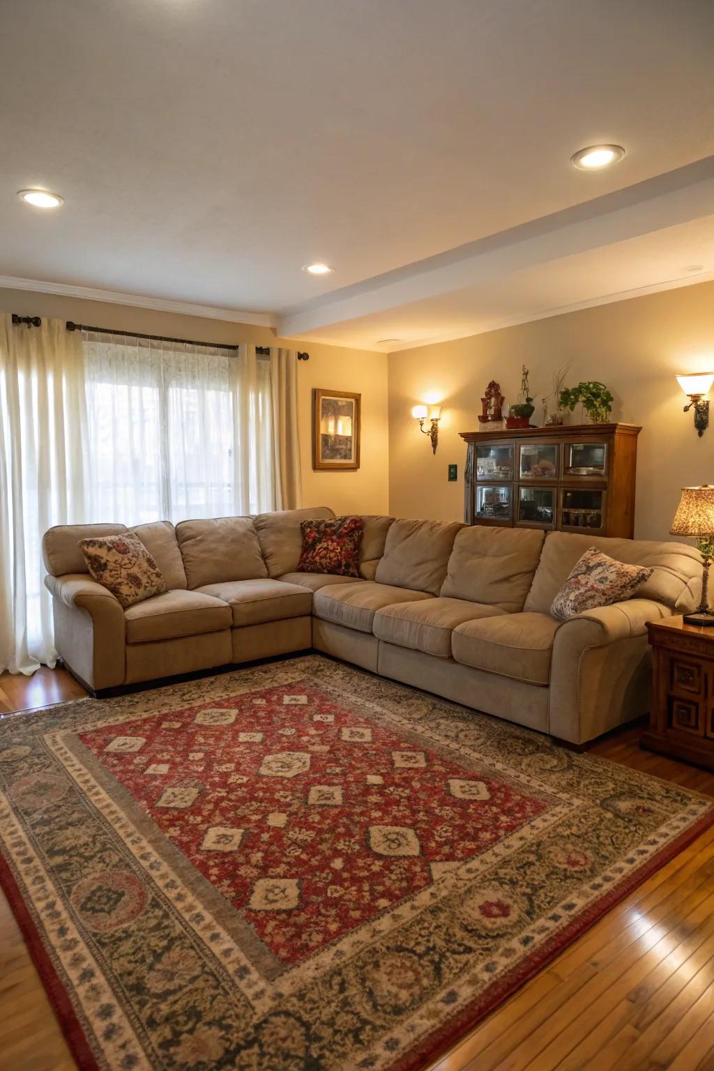 A rug secures the sectional, adding both warmth and style to the room.