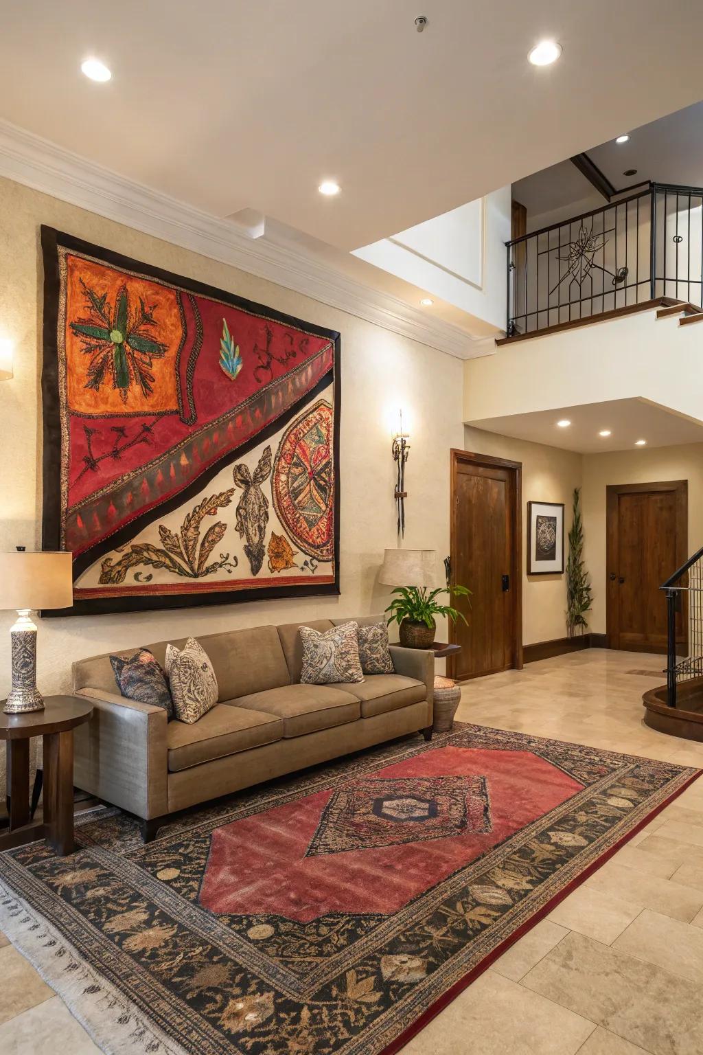 An entrance hall enhanced by a striking piece of art