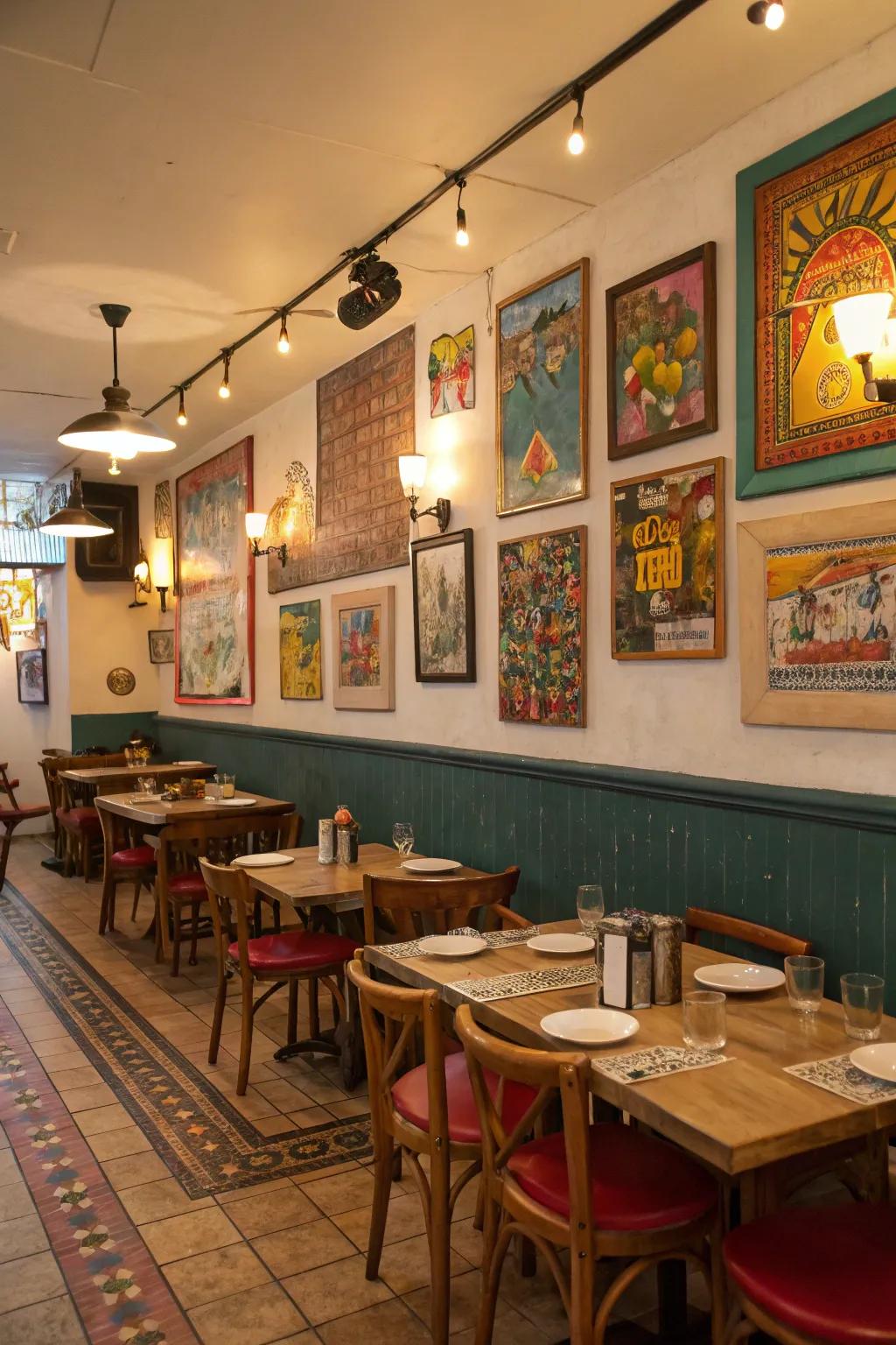 Local art enhances the restaurant's individuality and supports local artists.