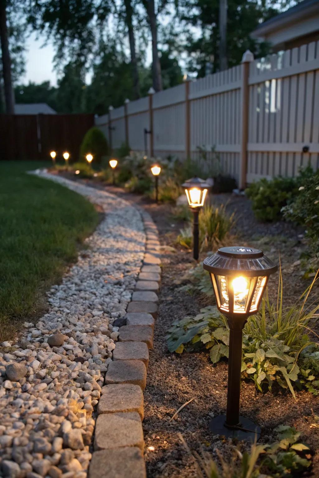 Solar lights add appeal and safety with no ongoing costs.
