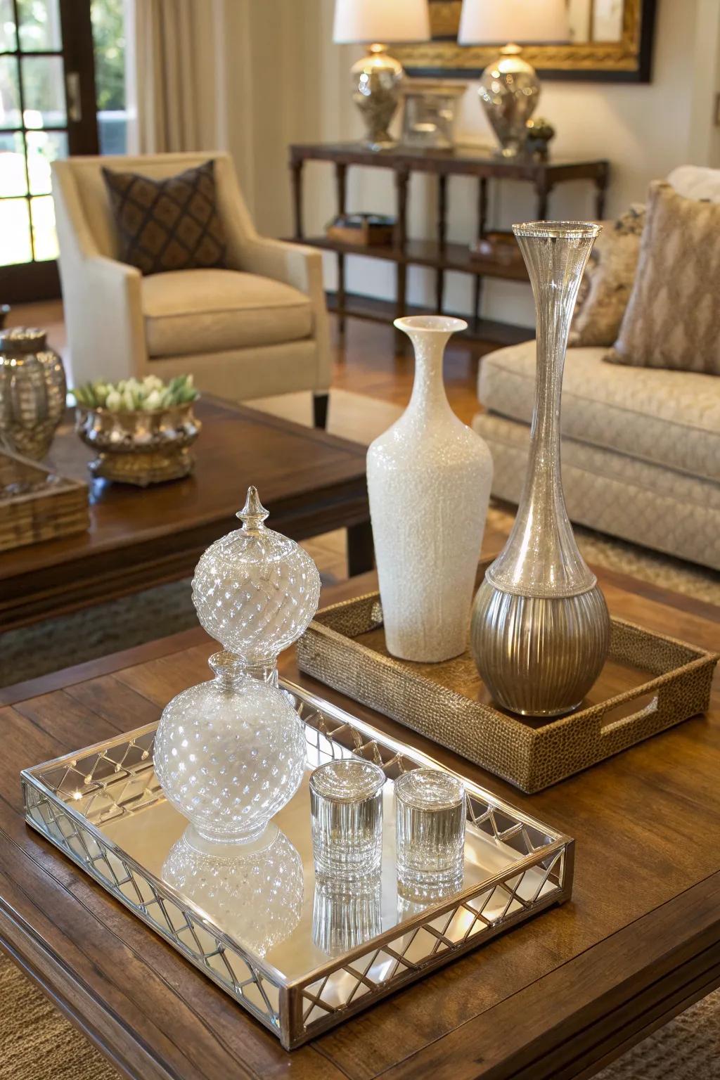 Clear accessories contribute a hint of contemporary sophistication.