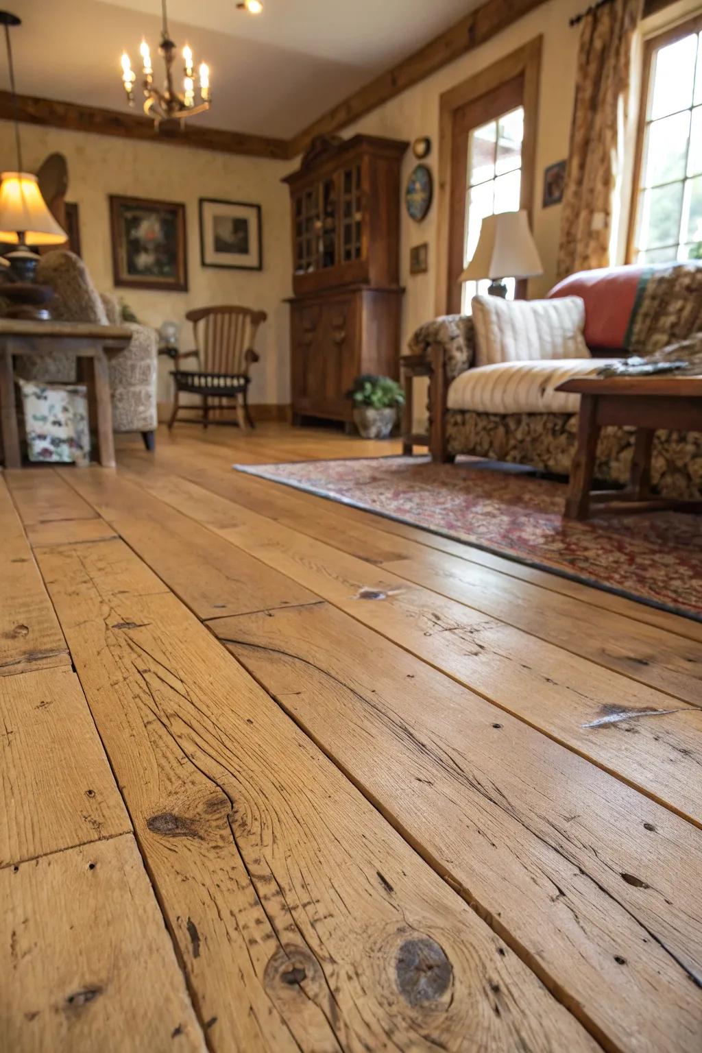 Reclaimed timber introduces historical charm and sustainability.
