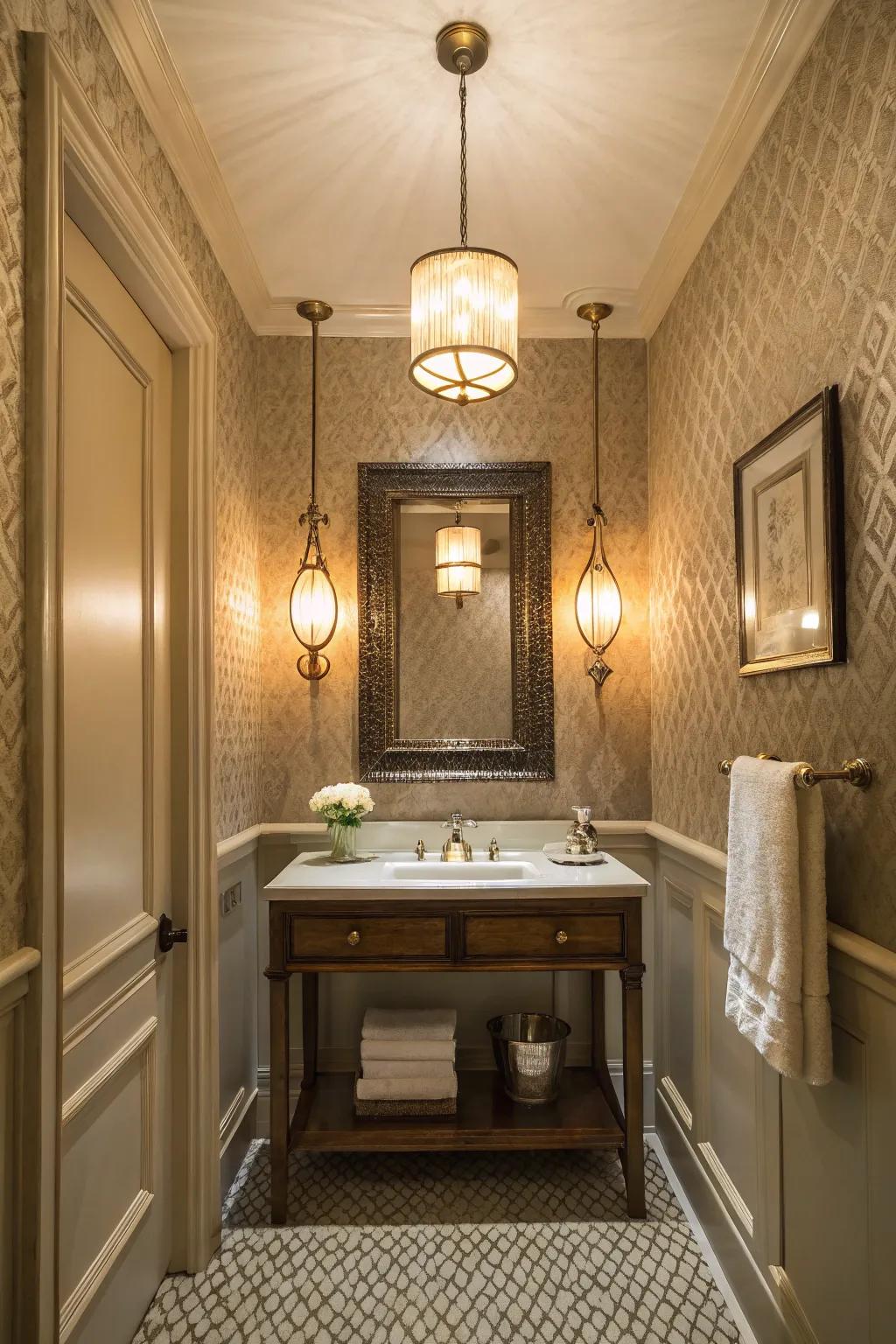 Subtle illumination elevates the ambiance of this opulent washroom.