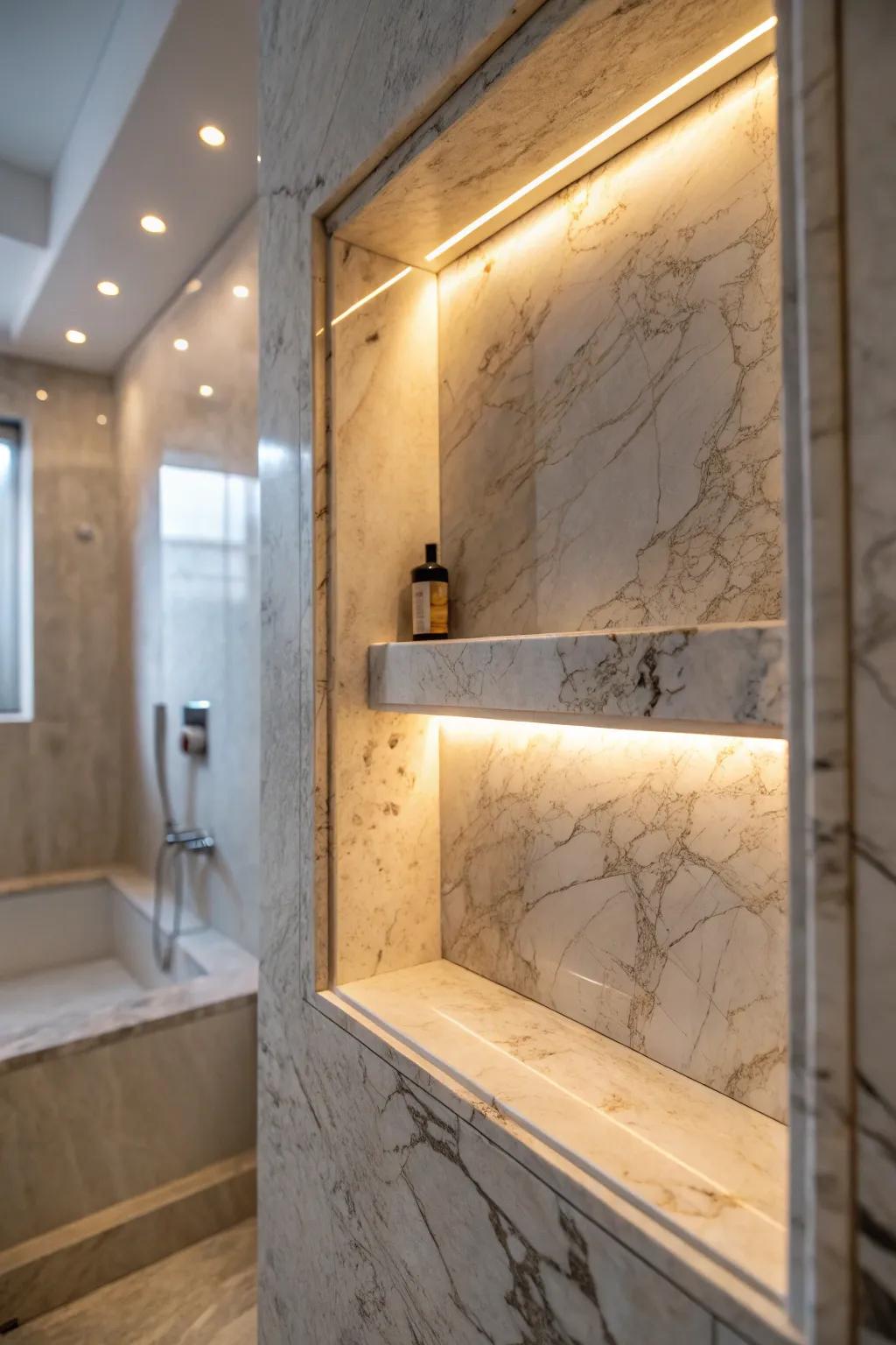 LED lighting transforms a stone niche into an elegant feature.