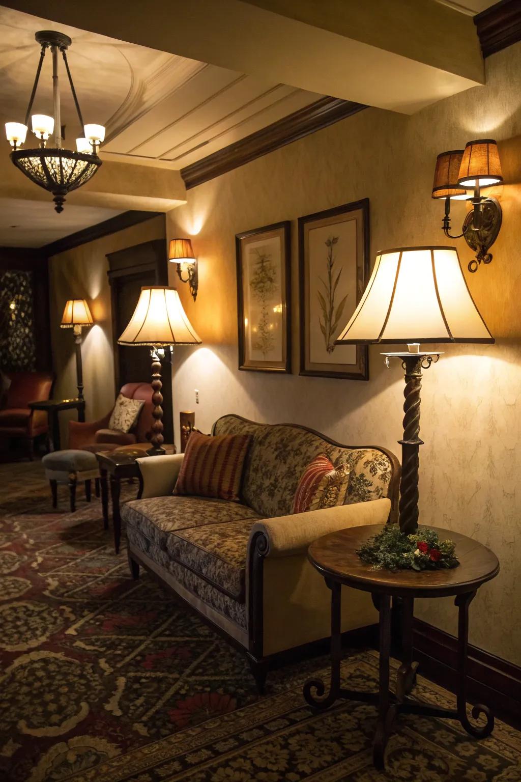 Subtle illumination establishes a tranquil mood in the retreat.