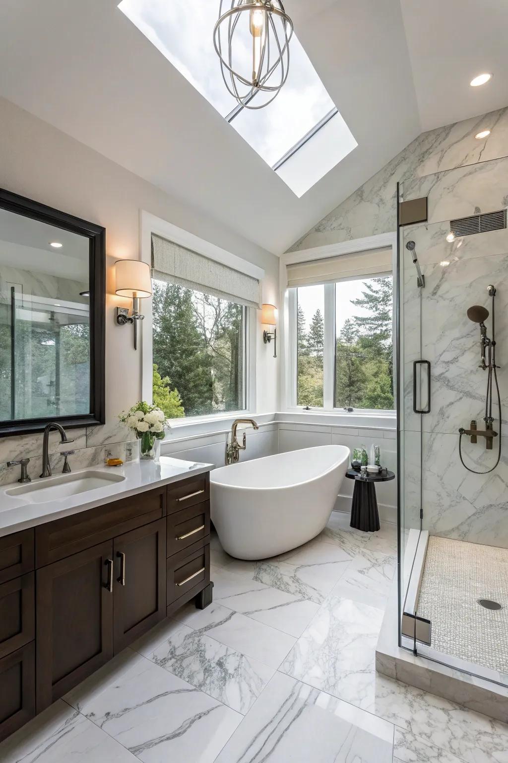 A separate soaking tub delivers a lavish addition to your shower space.