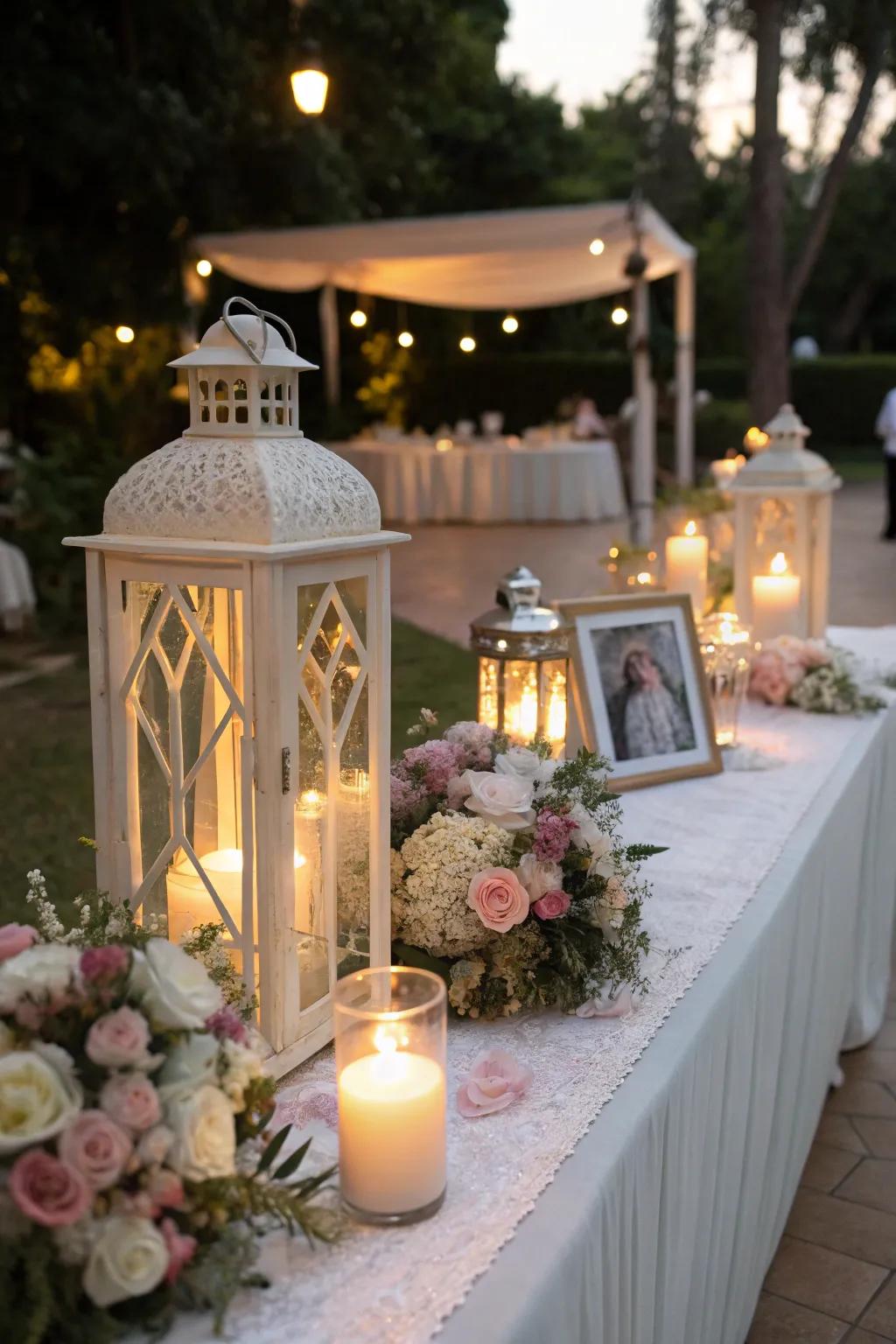 Lights bring warmth and appeal to the memorial setting.