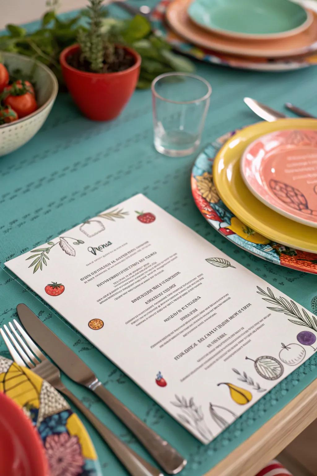 Food-themed backdrops create a playful and inviting menu.