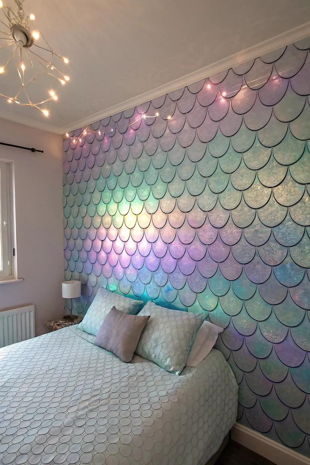 Mermaid scales introduce texture and fantasy into the room.