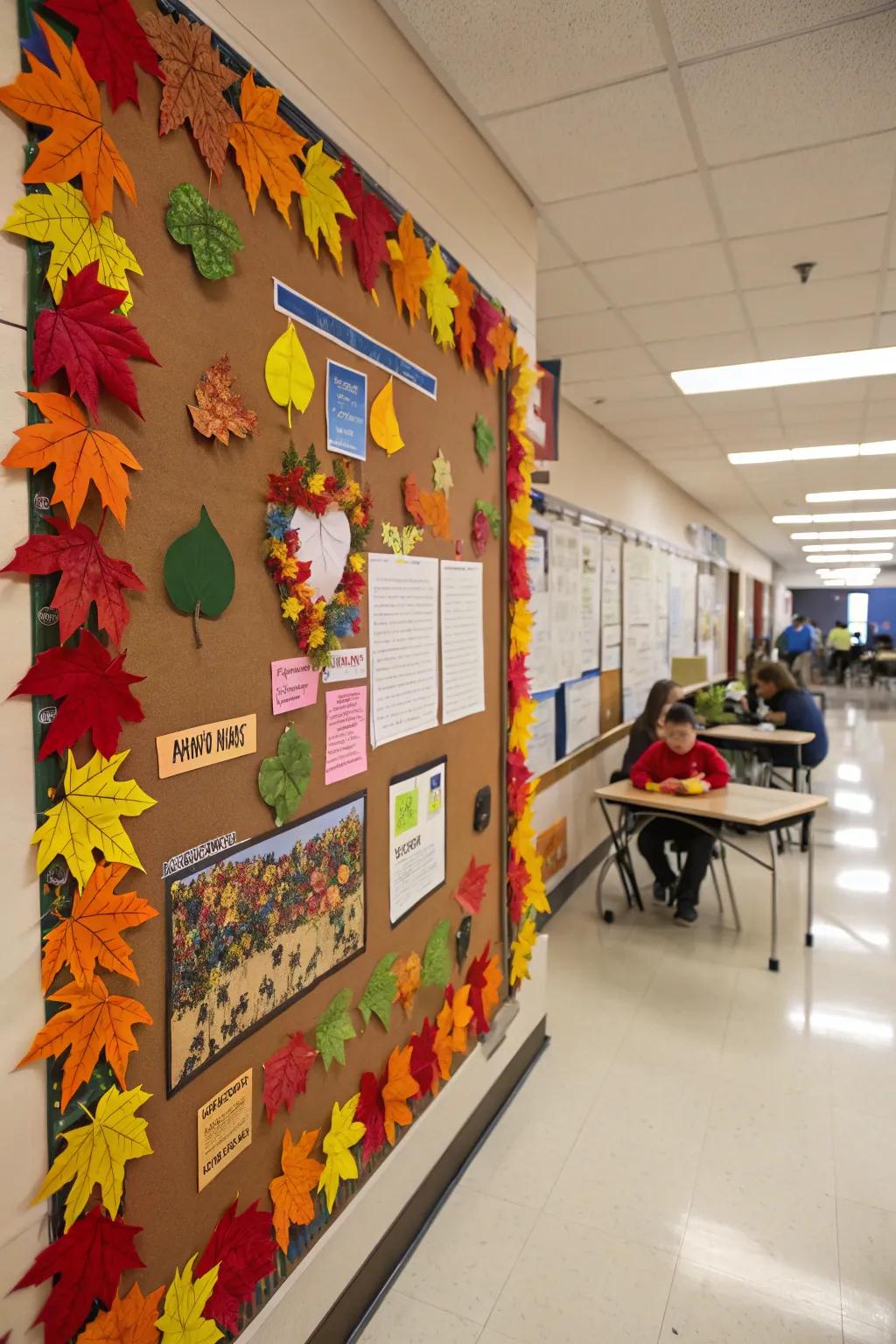 A bulletin board that celebrates the beauty of the seasons