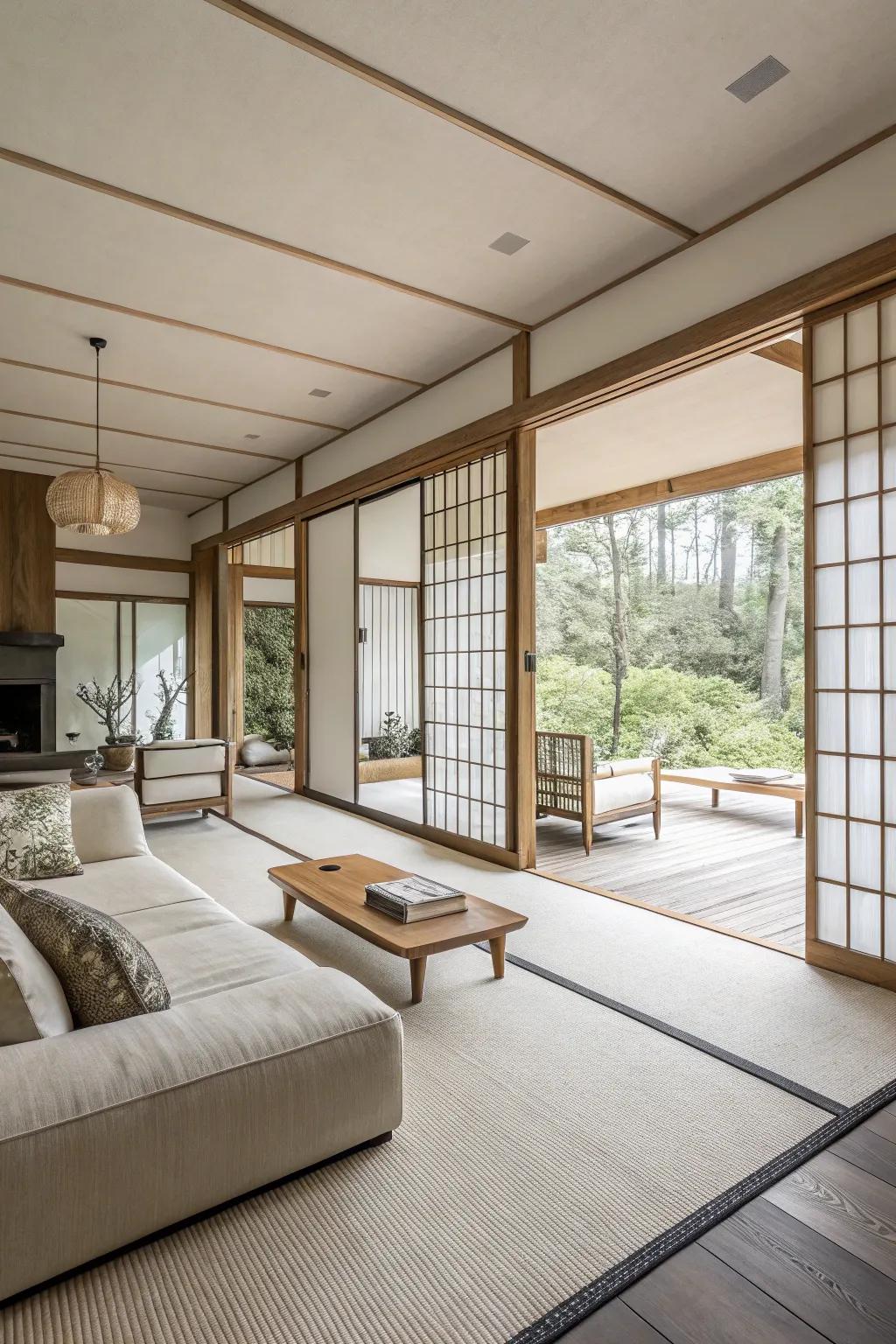 Unobstructed spaces in a minimalist living space amplify the sense of liberation and movement.