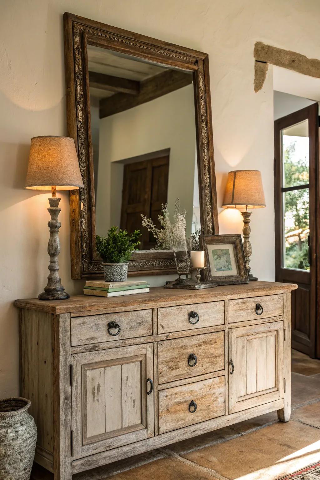 Vintage mirrors contribute enduring charm and individuality.