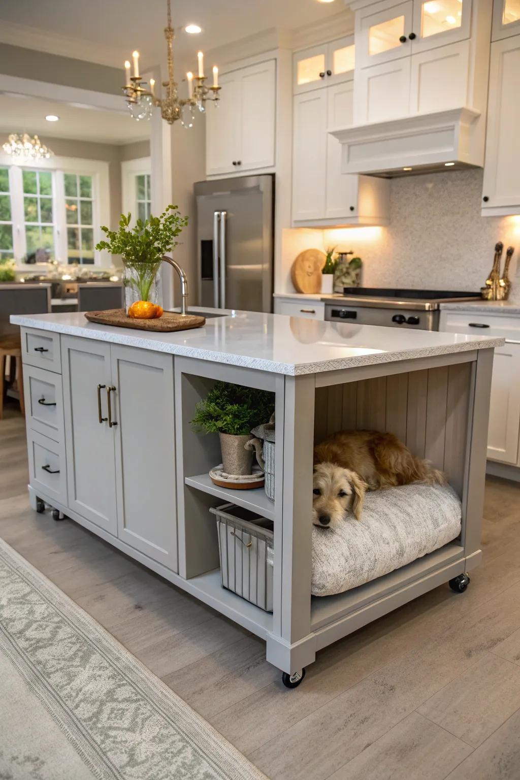A comfortable area for your pet directly in your kitchen island.