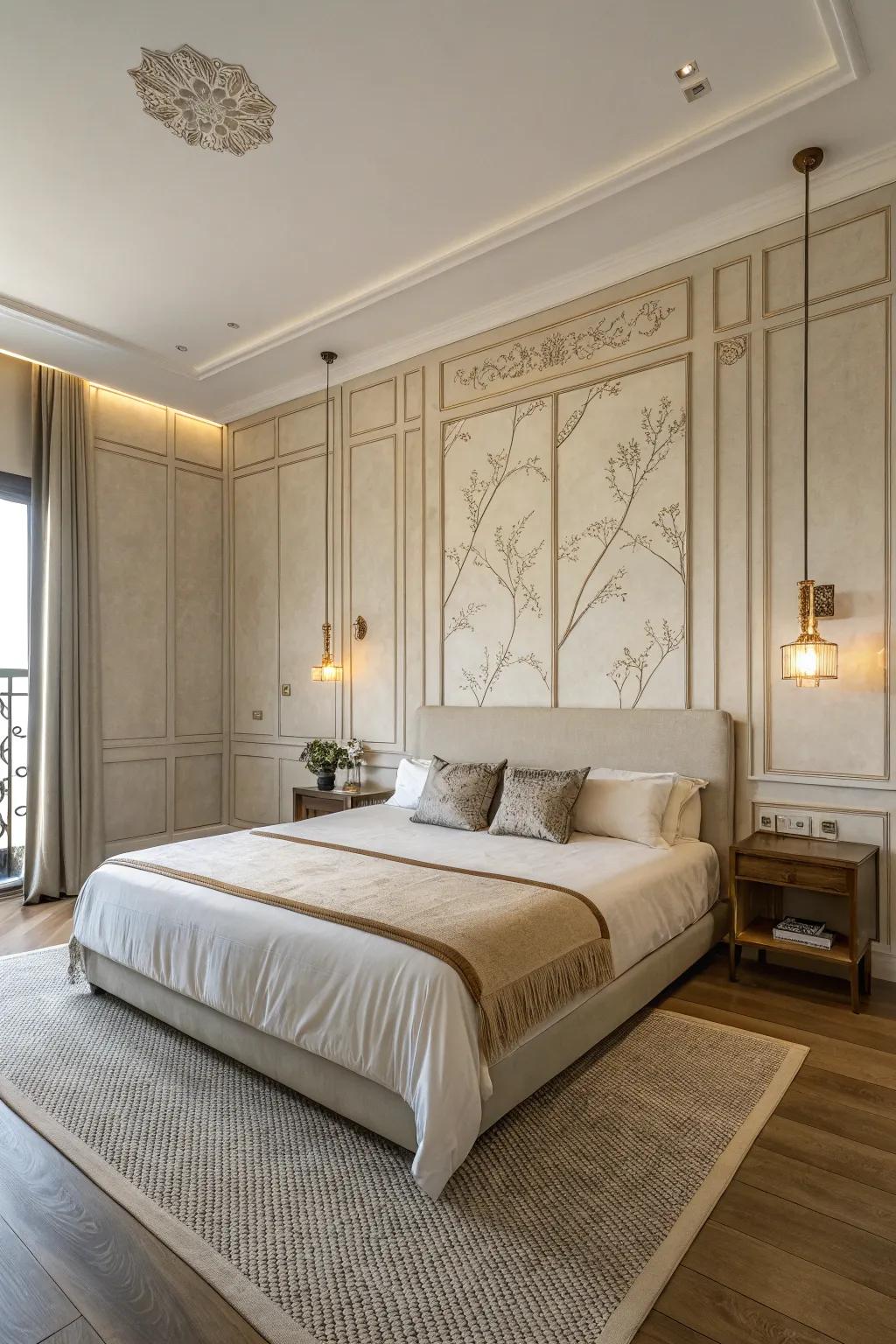 Embrace peace with a minimalistic bed wall design.
