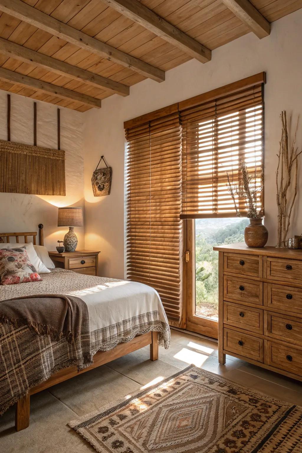 Warm genuine wood blinds for cozy vibes