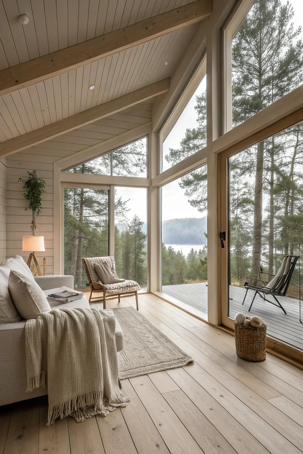 Subdued tones establish a calming and harmonious cabin atmosphere.