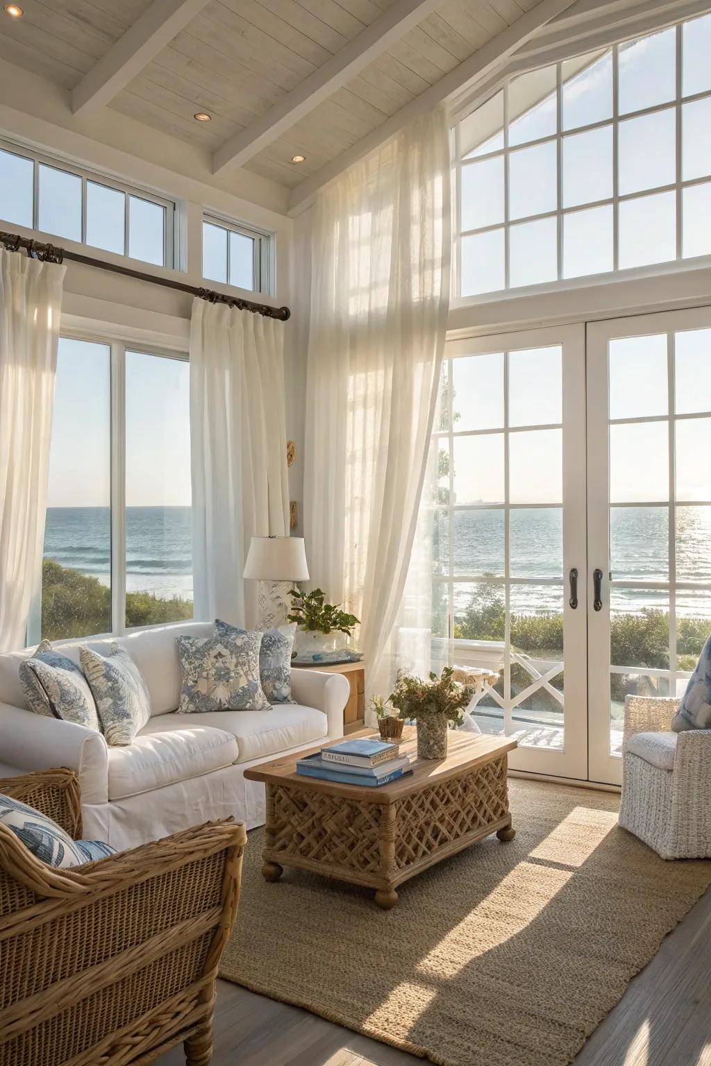 Natural lighting elevates the seaside sensation of the space.