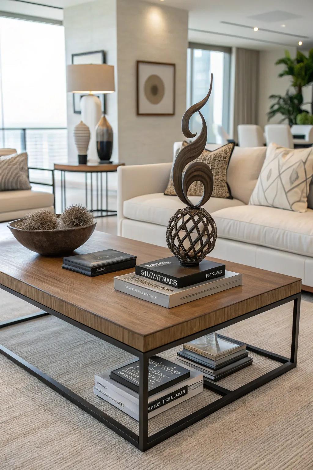 A sculpture contributes artistic elegance to your table.