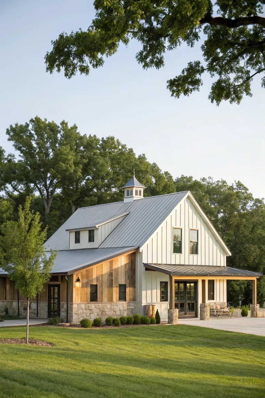 Timeless elegance: The gabled roof is a hallmark of farmhouse style with a modern twist.
