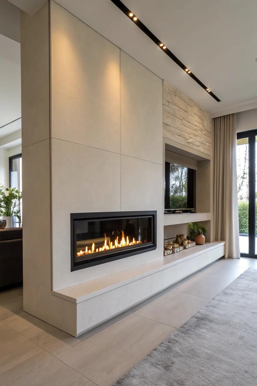 Borderless fireplace that integrates seamlessly into a modern room.