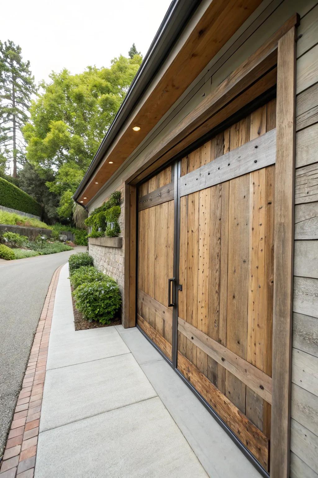 Eco-friendly materials lend a sustainable feel to garage doors.