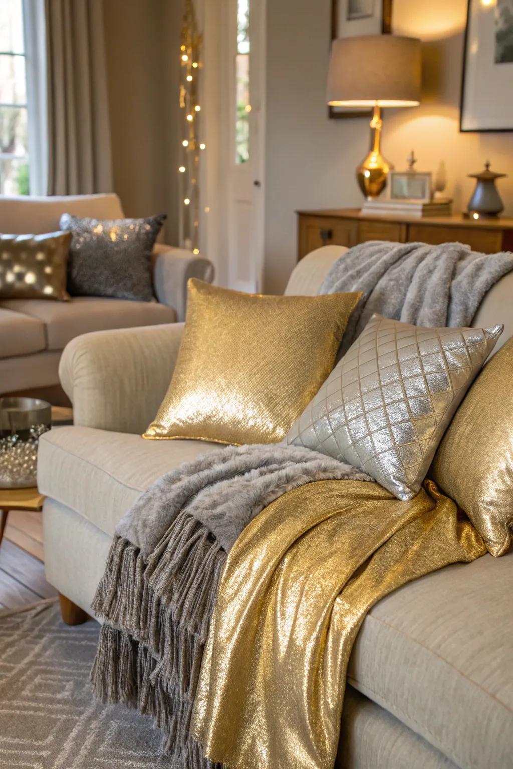 Metallic fabrics provide a snug yet refined atmosphere.