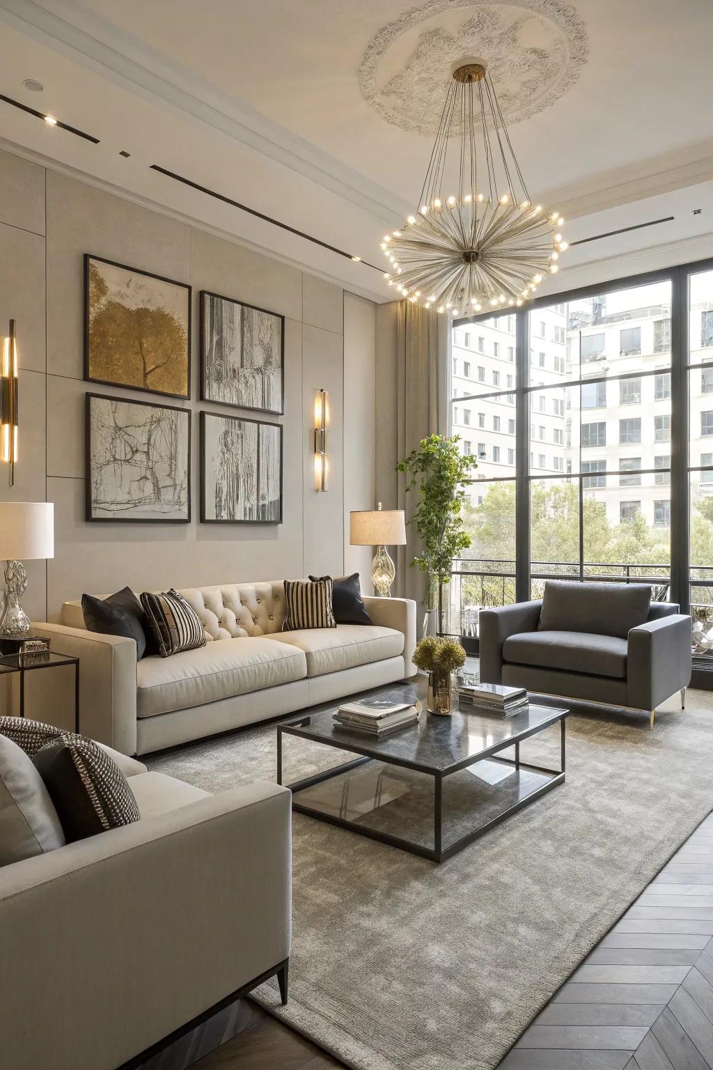 Contemporary furnishings that contribute both comfort and style to a modern dwelling.