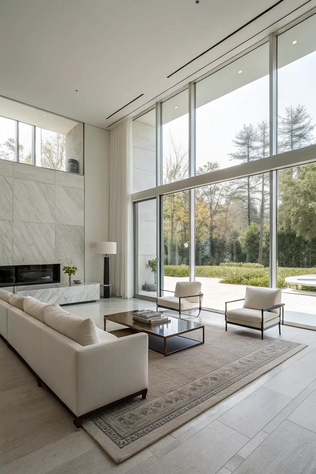 A minimalist, modern interior characterized by clean lines and simple decor.