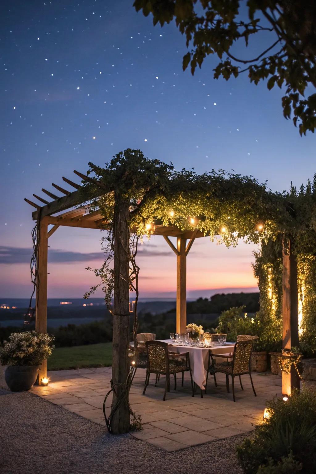 Integrated lights add magic to your arbor.