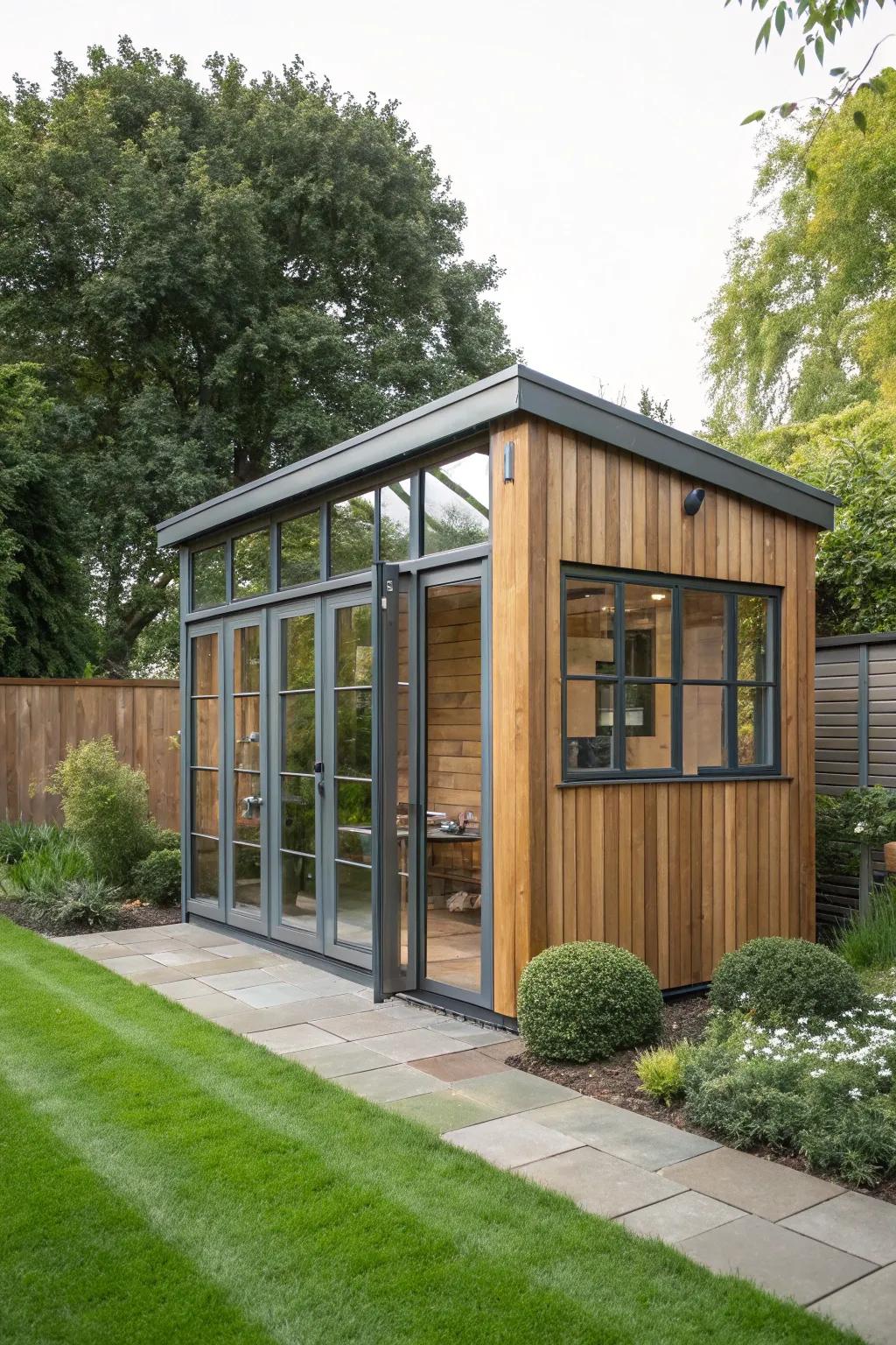 A contemporary structure with a diverse mix of materials.