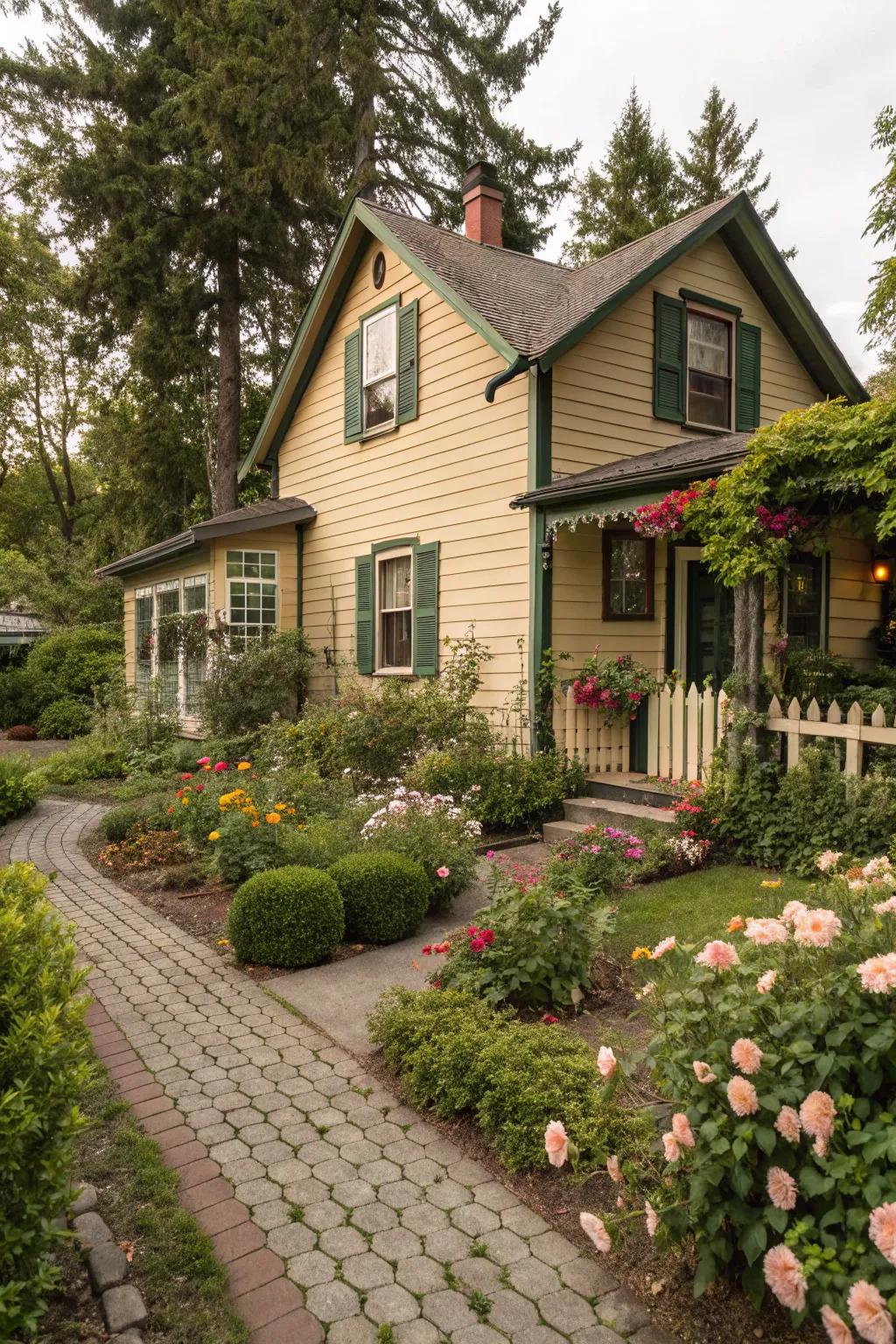 Comforting beige and fruity green fashion a cozy, sophisticated exterior.