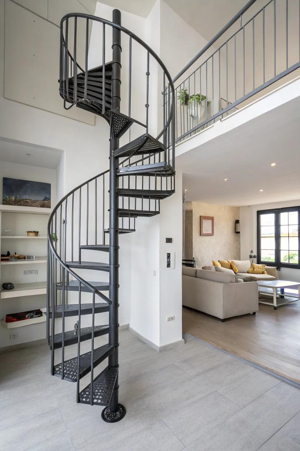 Helix stairwells are ideally suited for conserving space while infusing visual fascination.
