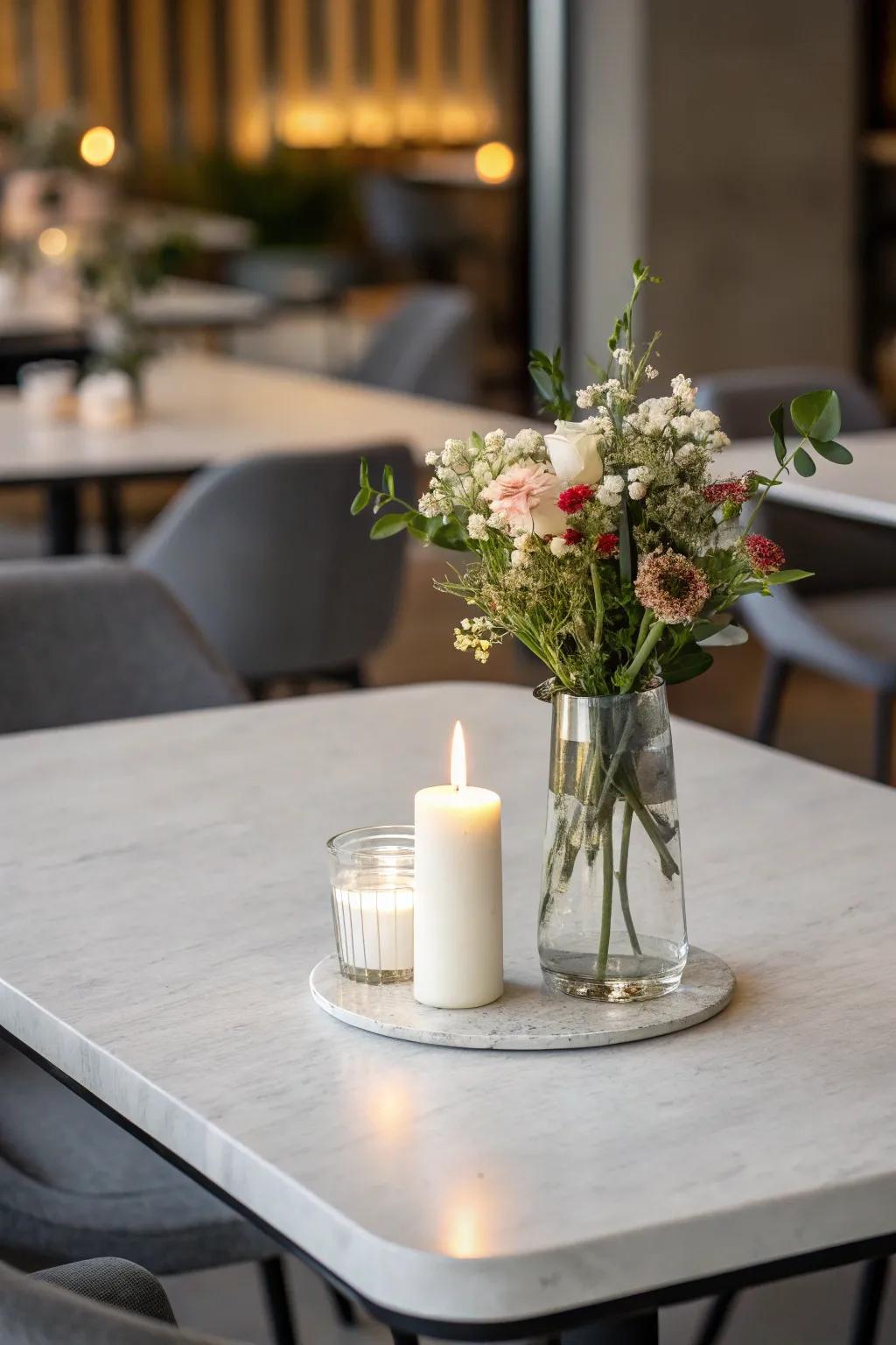 A chic focal point elevates the overall table aesthetic.