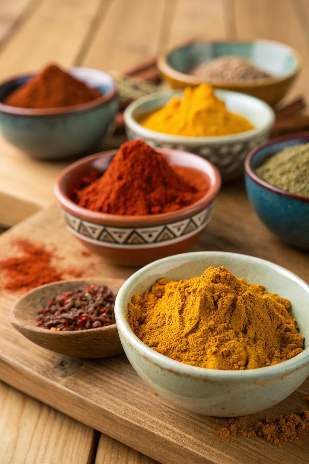 A collection of spices bringing Moroccan flavors into your culinary space.