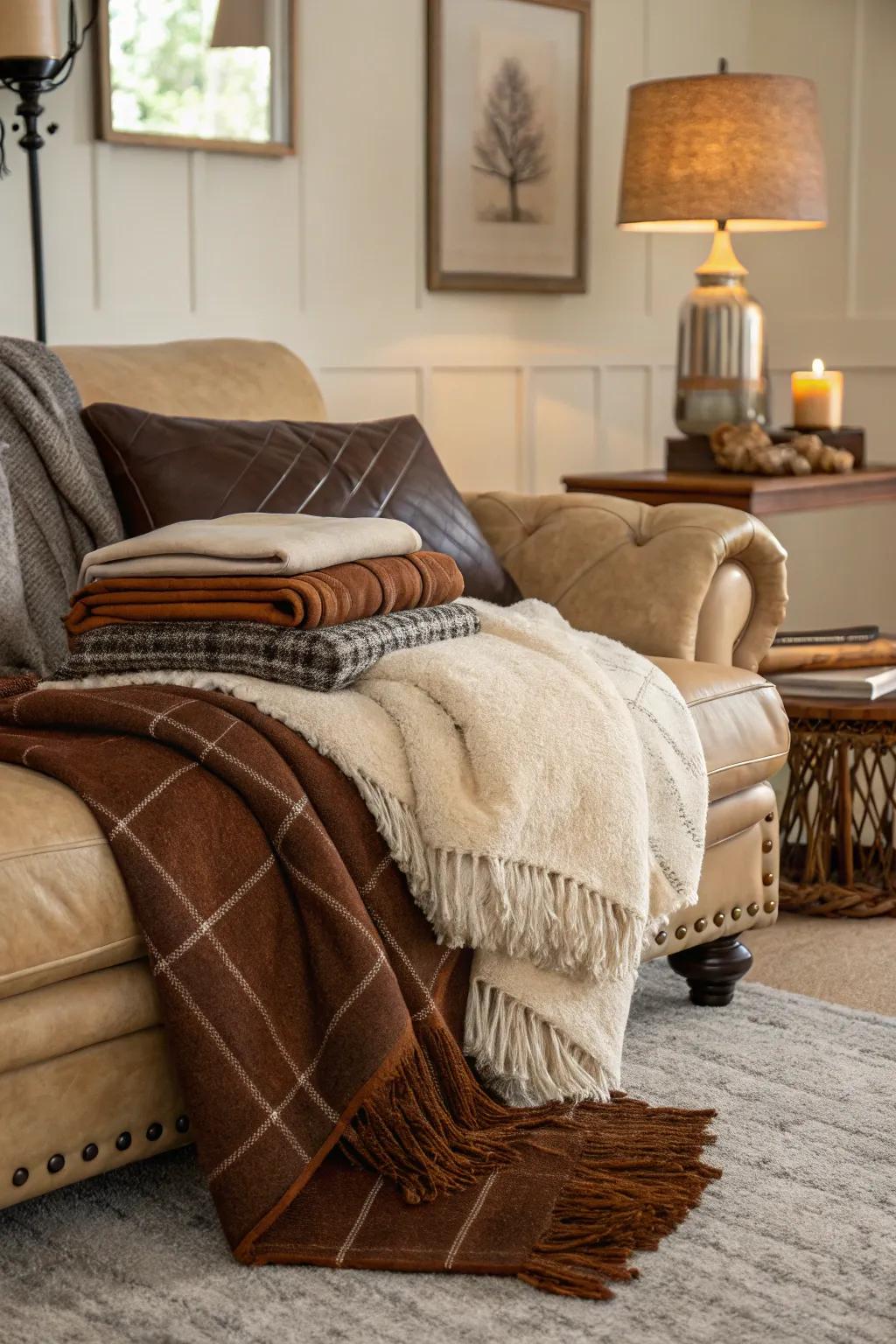 A room filled with comfort featuring layered countryside textures.