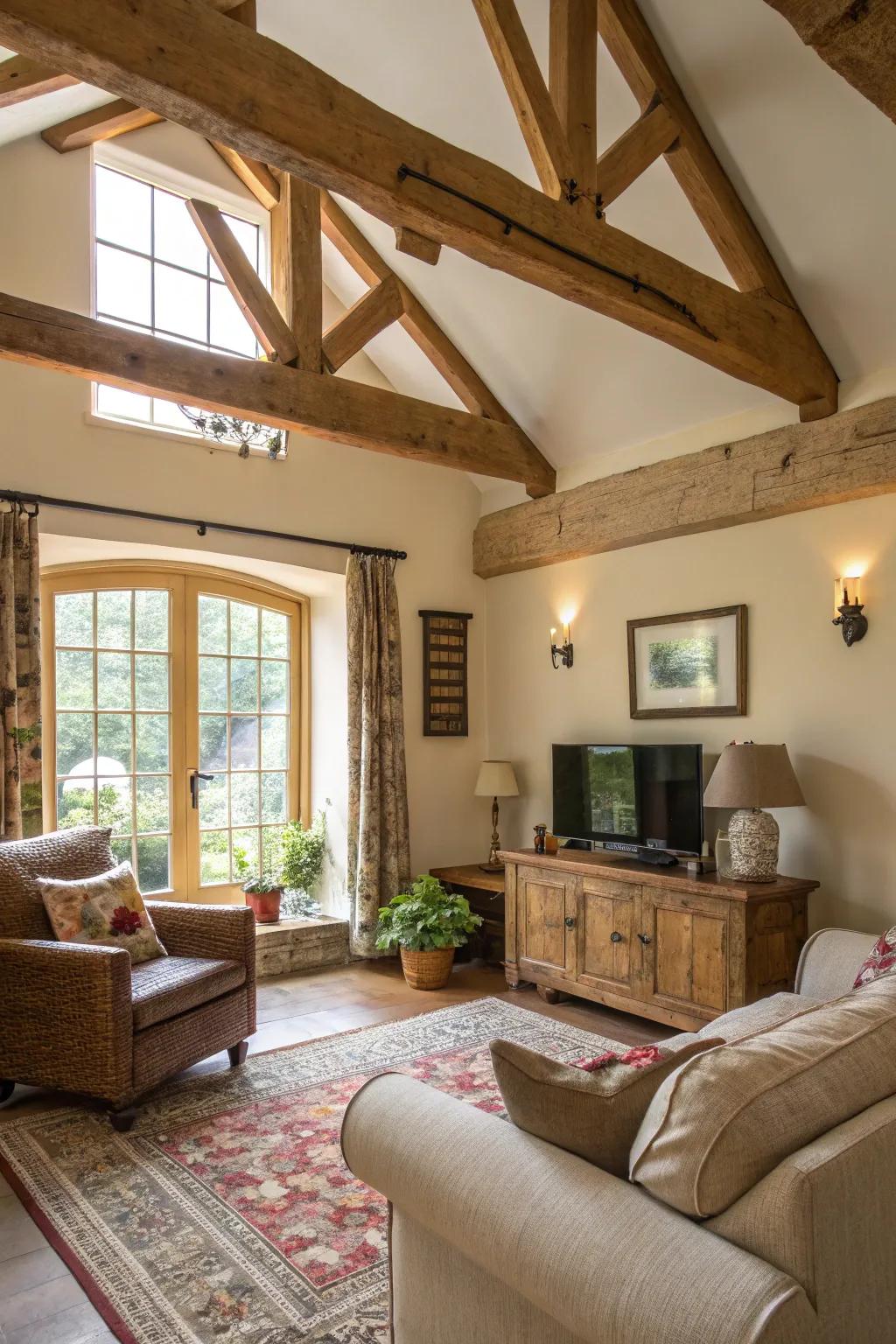 Exposed beams make the space feel rustic and open.