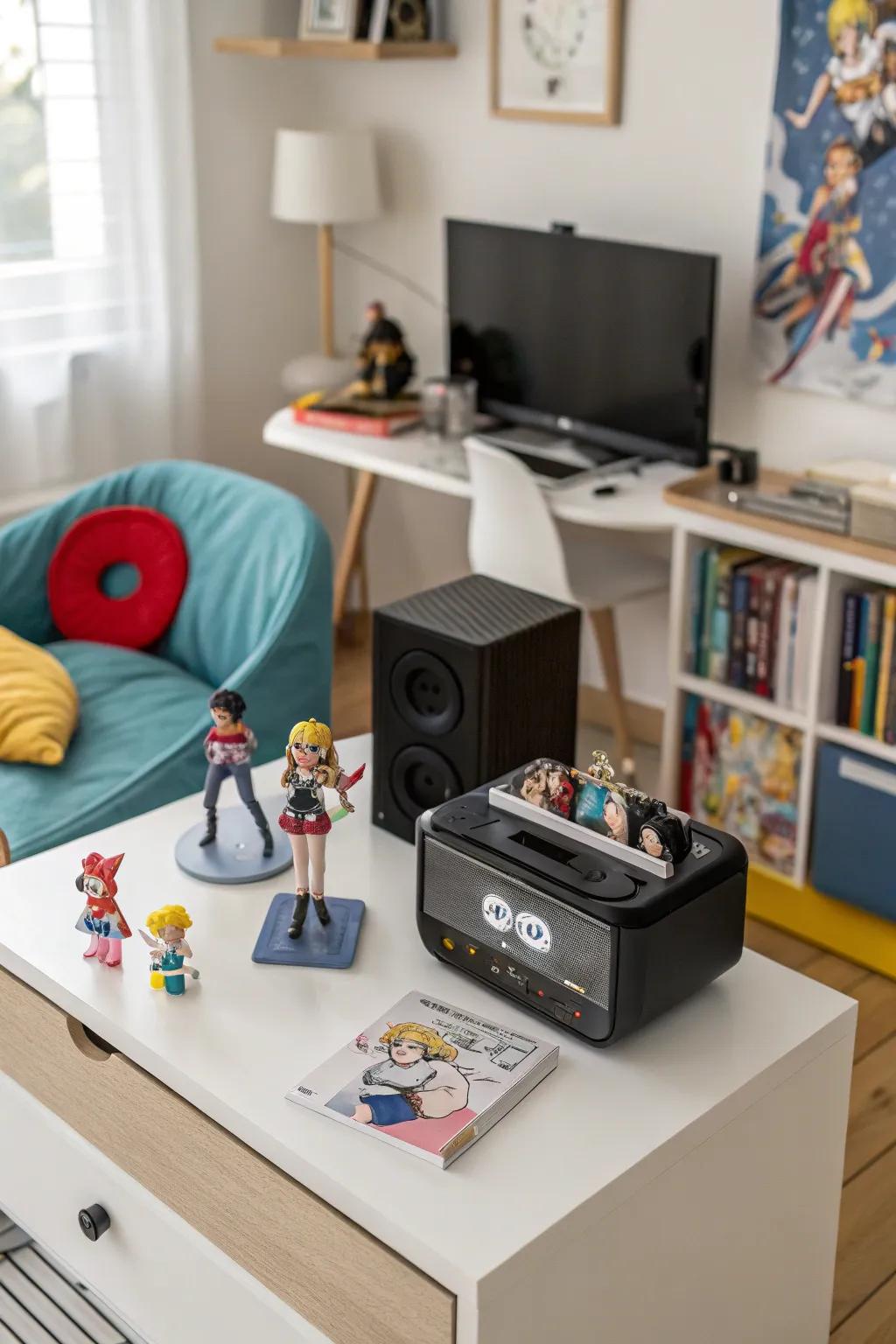 An anime-themed music box adds a whimsical touch to any space.