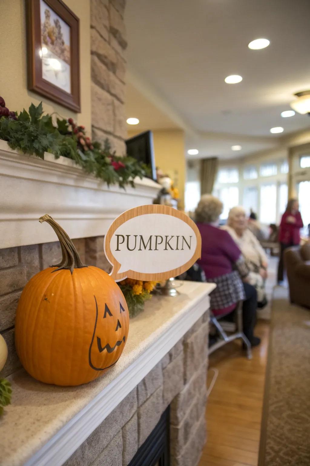 A speech bubble endows this pumpkin with its own voice.