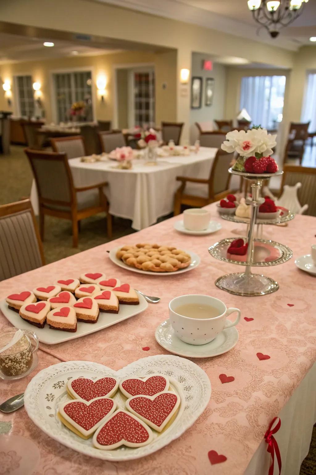 A charming Valentine's tea get-together complete with heart-themed sweets.